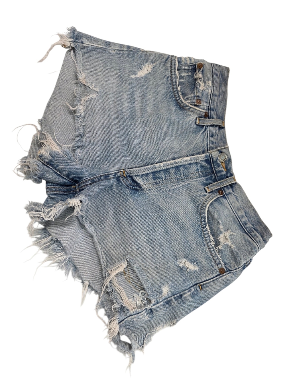 Agolde Light Blue Distressed High-Rise Denim Shorts